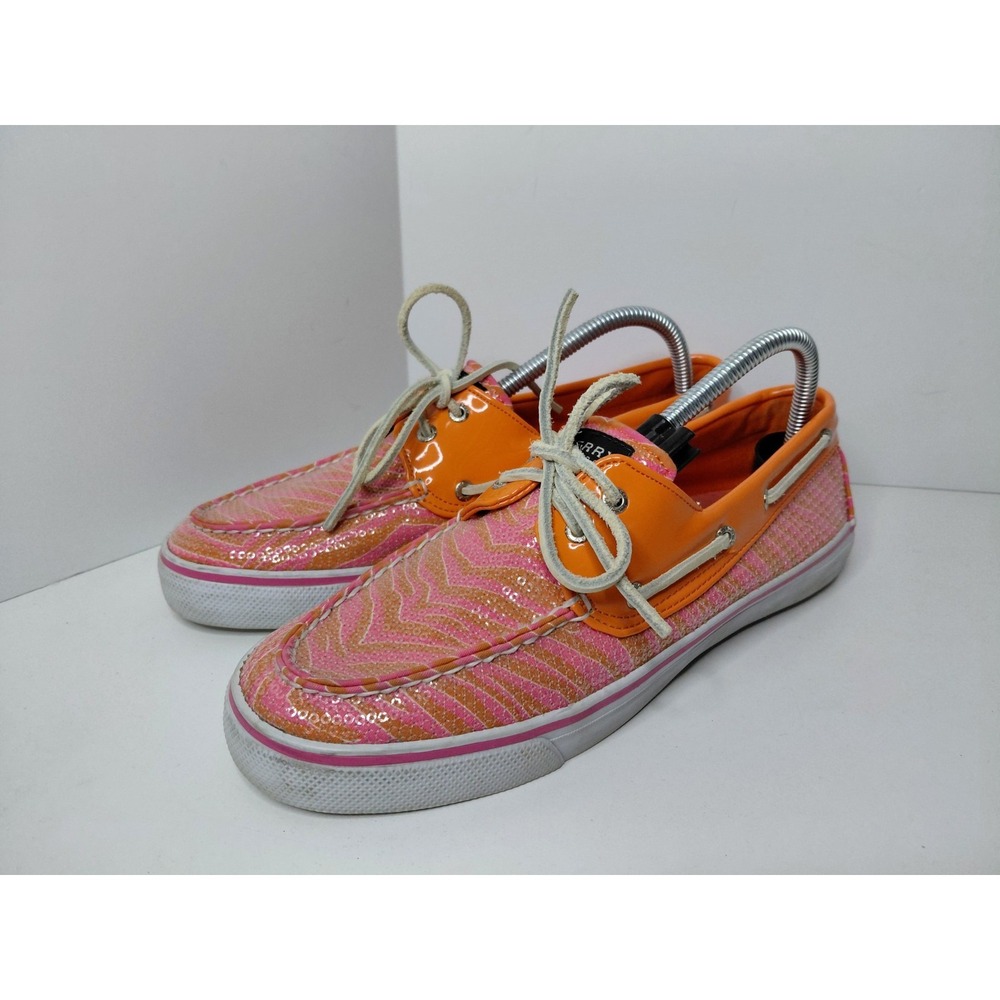 Sperry‎ Top Sider Women's 9688607 Pink Orange Sequins Boat Shoes Size 10 M
